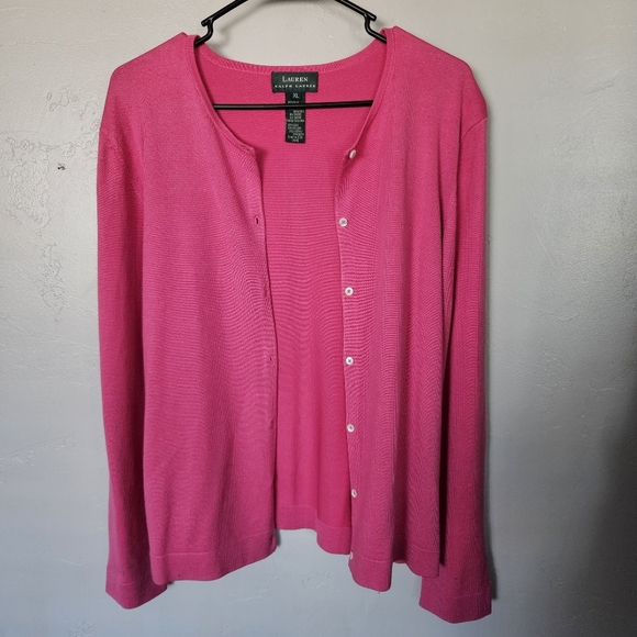 Lauren Ralph Lauren Sweaters - LAUREN Ralph Lauren Vintage Women's XL Pink Cardigan Button Up Silk Blend